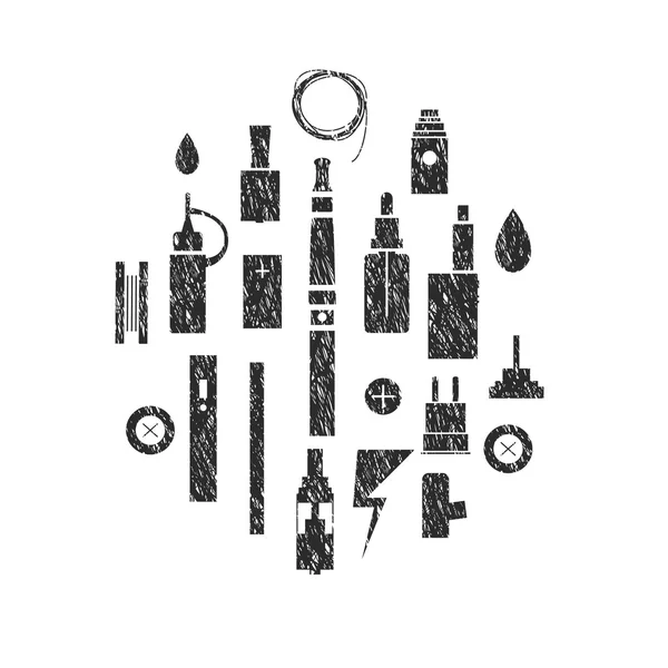 Iconos de vapor. Gráficos manuales. Silueta. Textura . — Vector de stock