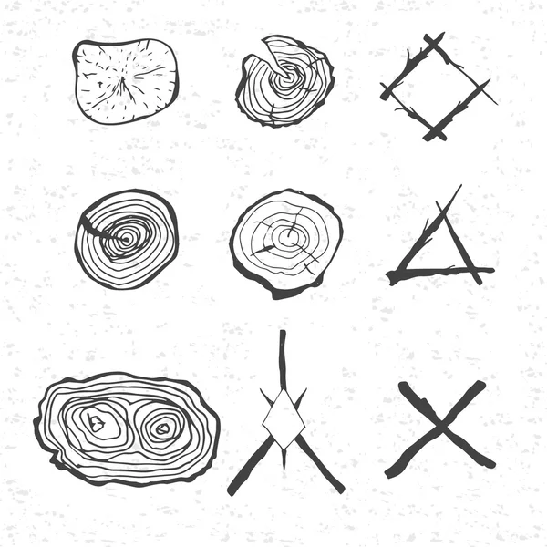 Elementos de projeto de anéis de árvore e a composição da branche —  Vetores de Stock