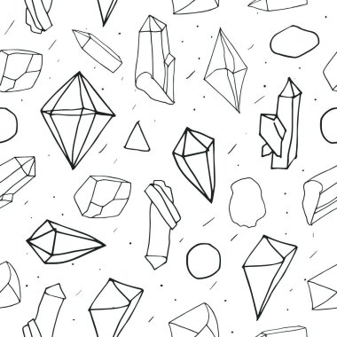 Taş ve kristal pürüzsüz desen elle çizilmiş. Beyaz arkaplanda siyah baskı