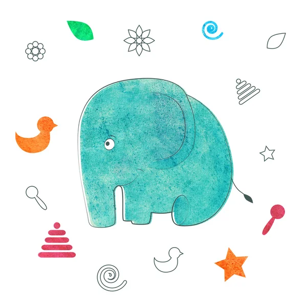 Impresión para niños de acuarela. Elefante gracioso . — Vector de stock