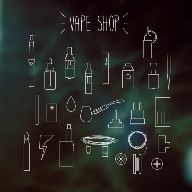 Arka plan bulanık doğrusal simgeleri. Vape.