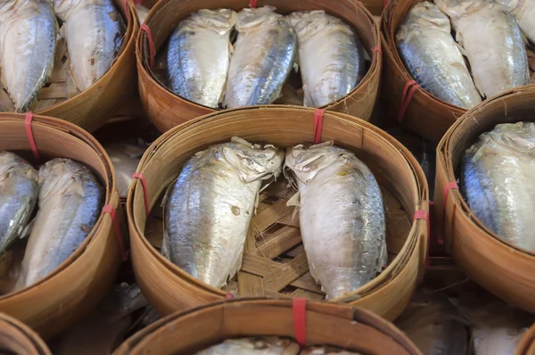 Mackerel fish in basket — Stock Photo, Image