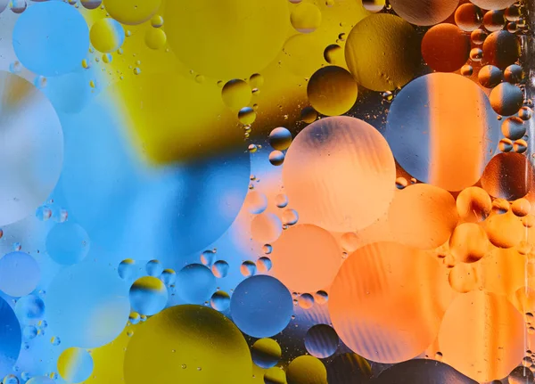 Abstracte Achtergrond Met Levendige Kleuren Experimenteer Met Oliedruppels Water Sluiten — Stockfoto