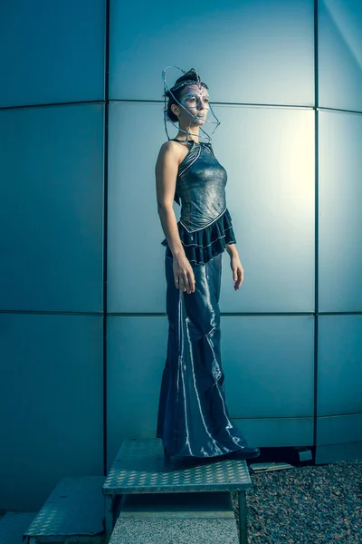 Fashion model with futuristic hairstyle and make-u — Stock Photo, Image