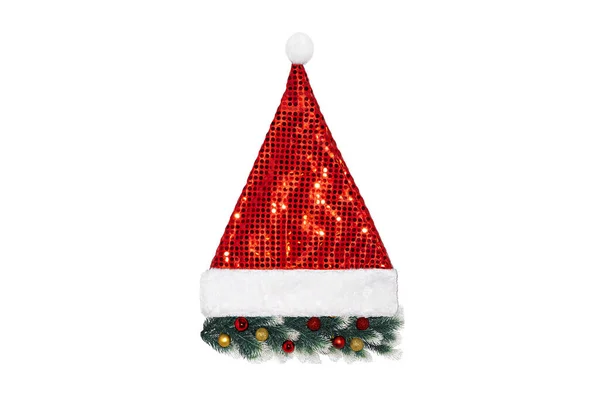 Navidad año nuevo Santa Claus árbol ramas bolas decoración fondo blanco — Foto de Stock