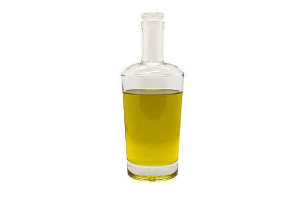 Huile d'olive en bouteille de verre isolé fond blanc — Photo