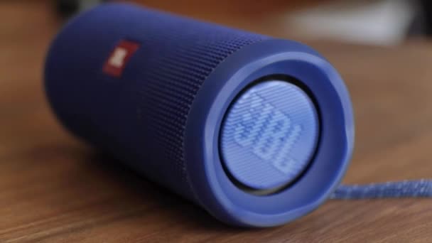 ISTANBUL, TURKEY - May, 2021: JBL Bluetooth music speaker vibrating close up — Stock Video