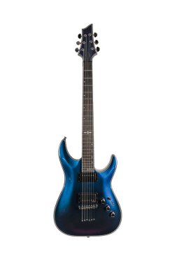 Mavi elektirikli gitar beyaz arkaplanda izole edildi