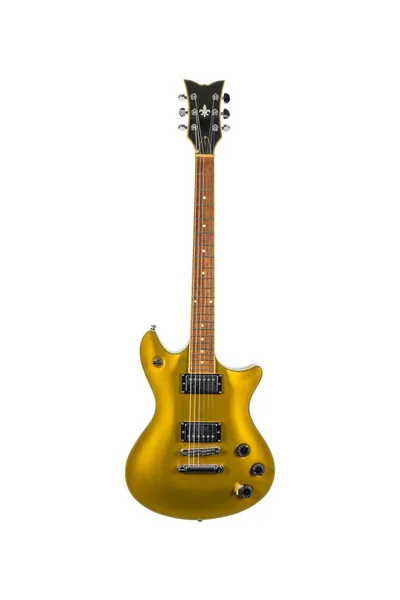 Yellow golden Electric guitar isolated over white background — Stock Photo, Image