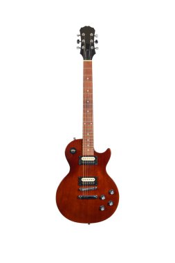 Kırmızı elektirikli gitar beyaz arkaplanda izole edildi