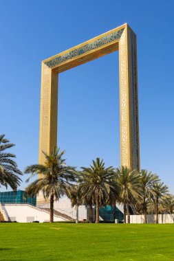 Dubai Frame, Dubai 'nin turistik merkezi. Birleşik Arap Emirlikleri Dubai Mart 2019