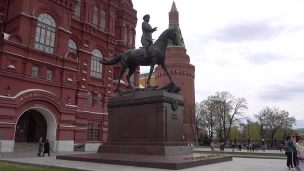 Monument Marshal Zhukov Manezhnaya Square Russia Moscow May 2021 — Stock Video