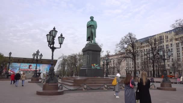 Monumento Pushkin Plaza Pushkin Poeta Ruso Rusia Moscú Mayo 2021 — Vídeos de Stock