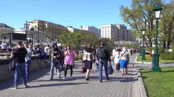 Gente Camina Parque Ciudad Día Soleado Alexander Garden Rusia Moscú — Vídeos de Stock