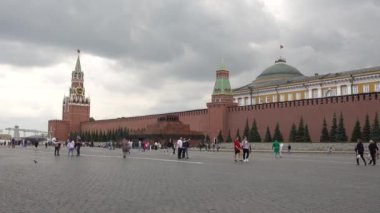 Red Square Moscow Kremlin, Lenin mausoleum, Spasskaya Clock tower. Russia Moscow May 2021