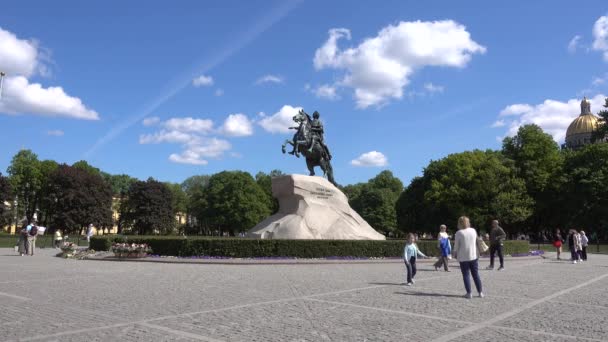 Jinete Bronce Monumento Pedro Magno Día Verano Rusia San Petersburgo — Vídeos de Stock
