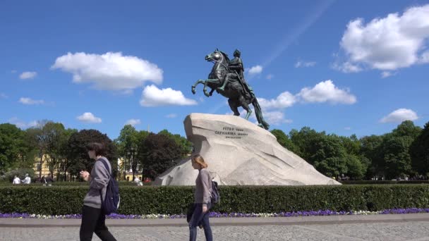 Jinete Bronce Monumento Pedro Magno Día Verano Rusia San Petersburgo — Vídeos de Stock