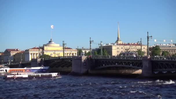 Neva River Palace Bridge Pleasure Boats Sail River Russia Saint — Stock Video