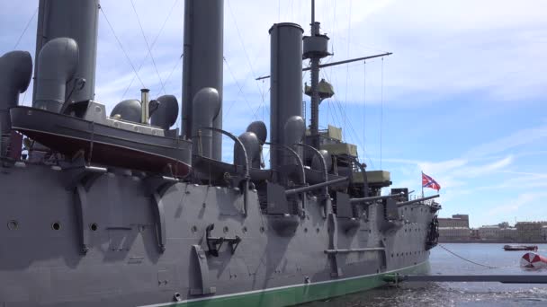 Kruvazör Aurora Yüzyılın Savaş Gemisindeki Bir Müze Rusya Saint Petersburg — Stok video