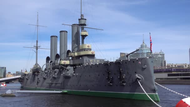 Cruiser Aurora Museo Buque Guerra Del Siglo Rusia San Petersburgo — Vídeos de Stock