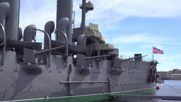 Cruiser Aurora Museum Warship 20Th Century Russia Saint Petersburg June — Stock Video