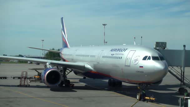 Vliegtuig Van Aeroflot Pulkovo Airport Rusland Sint Petersburg Juni 2021 — Stockvideo