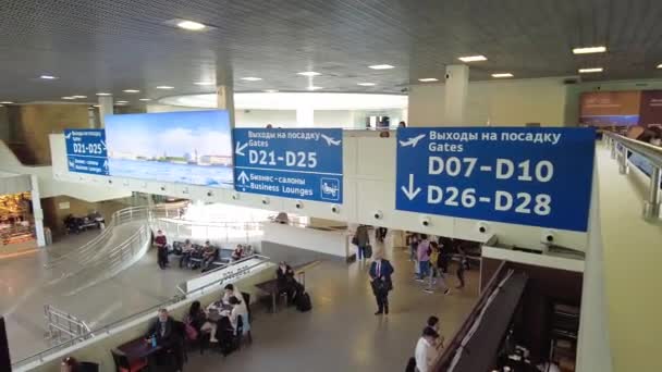 Aéroport Pulkovo Passagers Dans Hall Terminal Départ Russie Saint Pétersbourg — Video