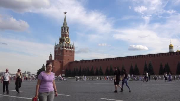 Moskova Kızıl Meydan Kremlin Saati Olan Spasskaya Kulesi Rusya Moskova — Stok video