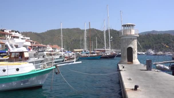 Marmaris Yacht Harbor Yachts Sailing Boats Embankment Marmaris Mugla Turkey — Stock Video
