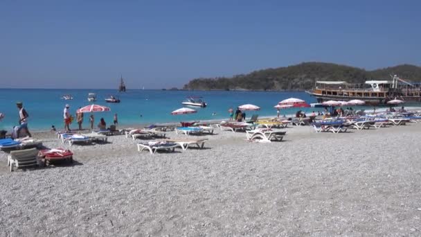 Plage Oludeniz Fethiye Les Gens Nagent Détendre Sur Mer Égée — Video