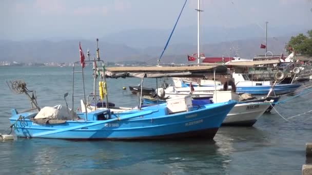 Fiskebåtar Fethiye Marina Fethiye Turkiet Augusti 2021 — Stockvideo