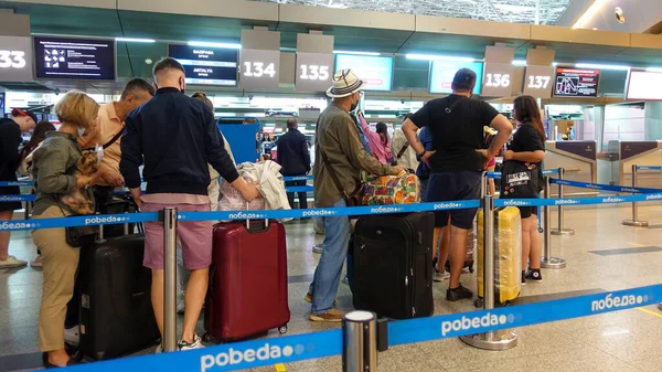 Balcões Check Passageiros Aeroporto Vnukovo Rússia Moscou Agosto 2021 — Fotografia de Stock