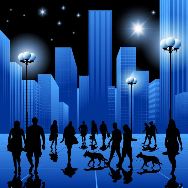 Promenade nocturne dans la ville — Image vectorielle