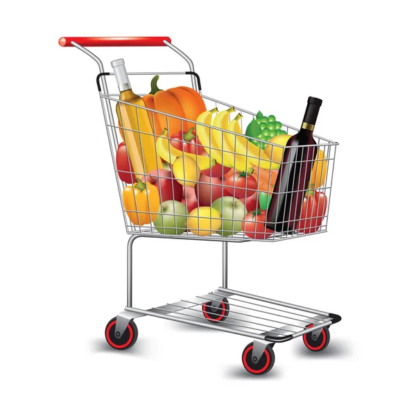 Shopping cart of groceries — Stock Vector