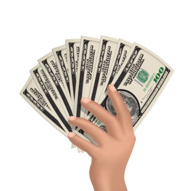 Dollarshand Amerikan Doları üzerinde beyaz izole tutan eliyle