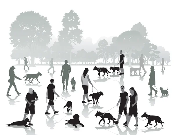 People walking with dogs — Stock Vector