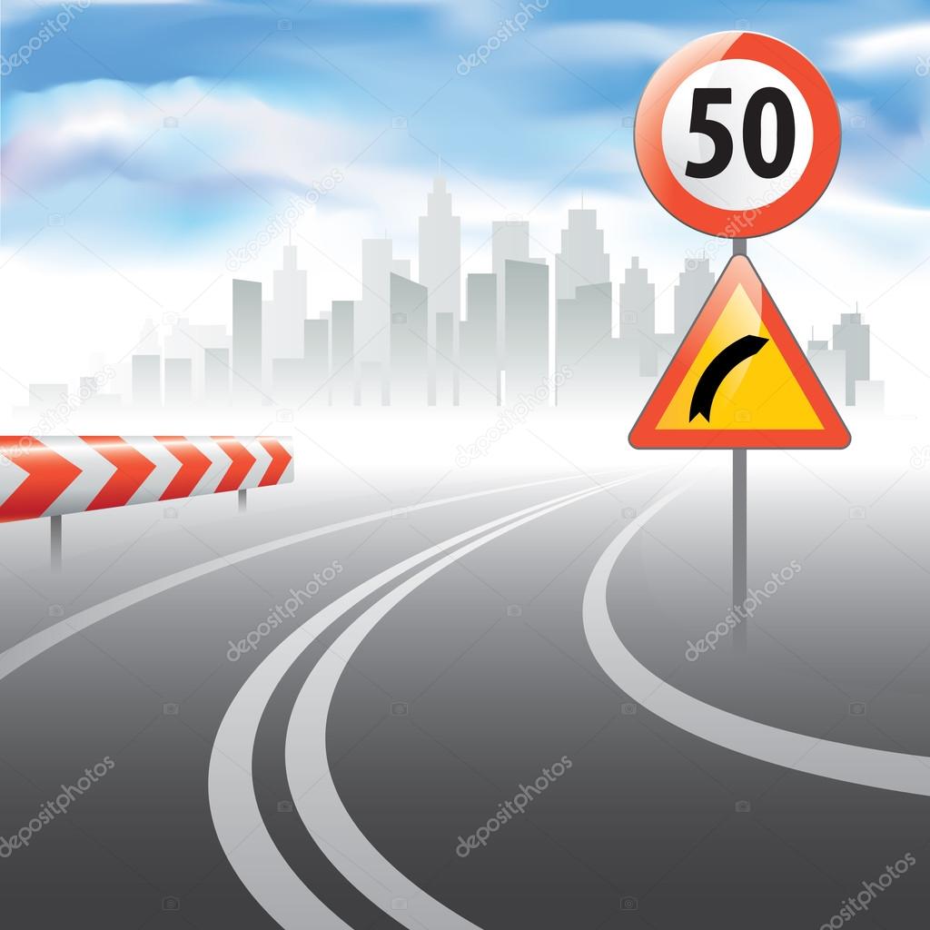 The road with speed speed limit sign