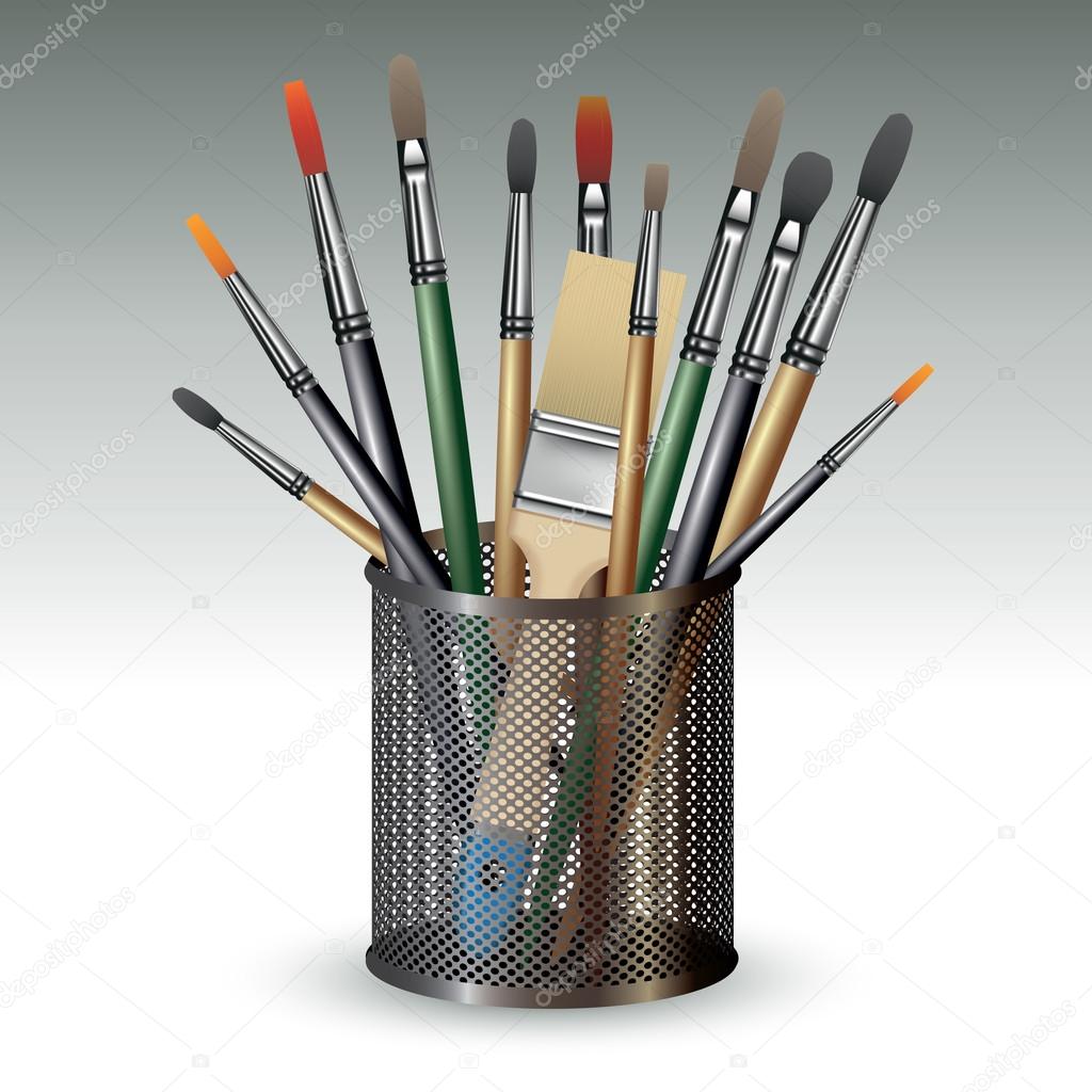 Artistic paint brushes in holder
