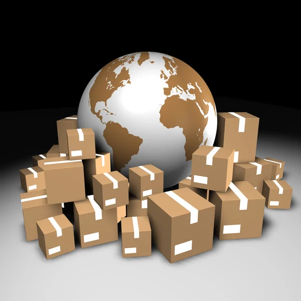 Globe and cardboard boxes — Stock Photo, Image