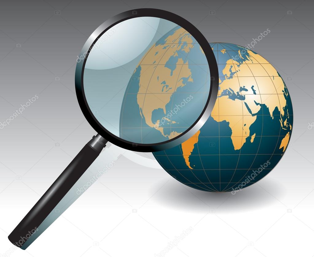 Globe and magnifying glass