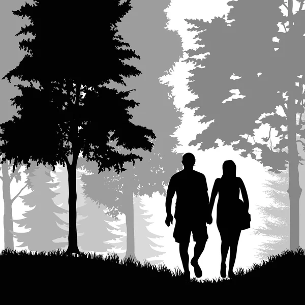 Pareja en el bosque — Vector de stock