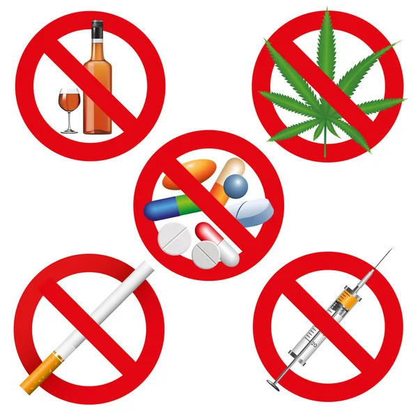 Sin drogas, tabaco y alcohol — Vector de stock