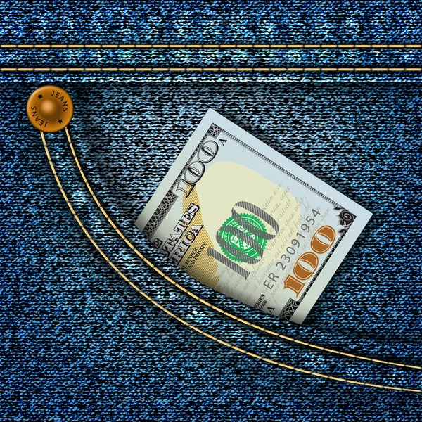 Гроші в кишені блакитних джинсів — стоковий вектор