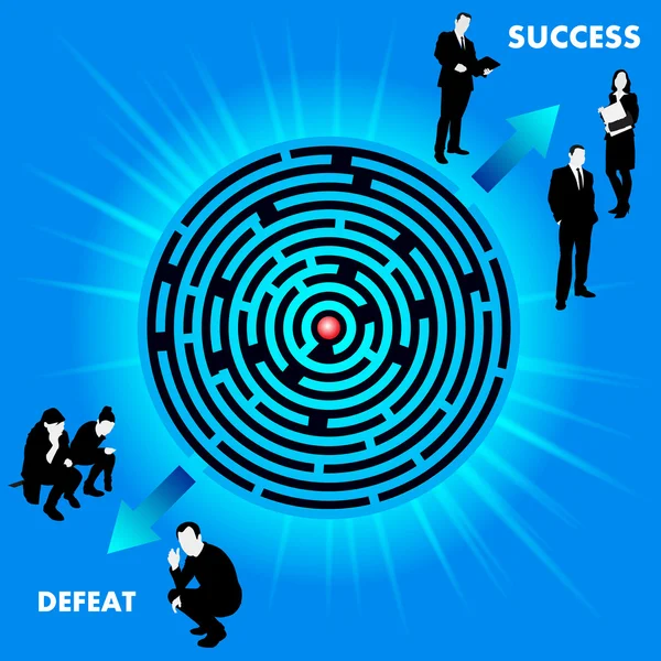 Doolhof met route naar succes of nederlaag — Stockvector