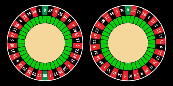 Rueda de ruleta americana y europea — Vector de stock