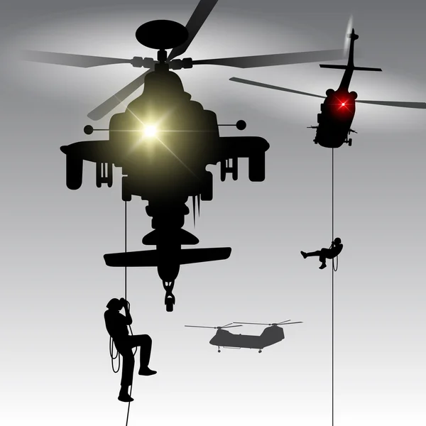 Helicóptero com tropas de desembarque — Vetor de Stock