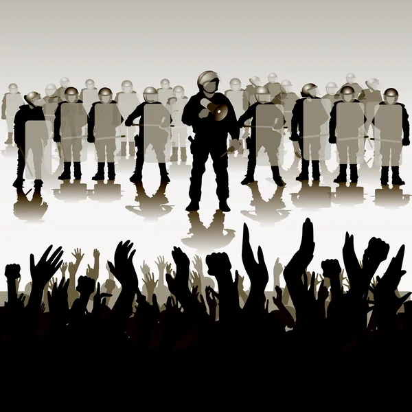 Protestocular kalabalık ve polis