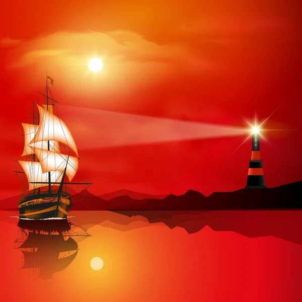 Lighthouse at sunset — Stock Vector