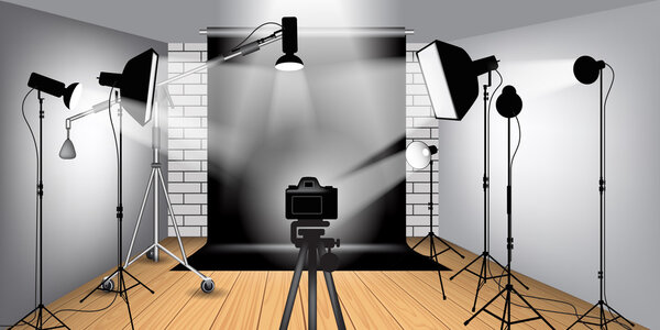 Equipo de estudio fotográfico — Vector de stock