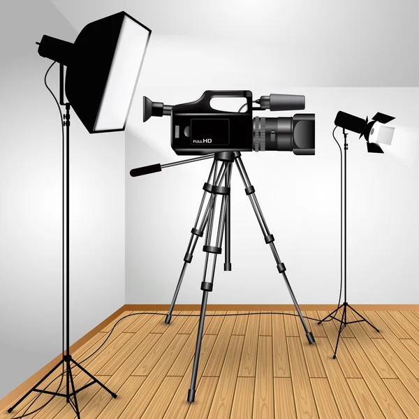 Video camera on tripod — Stock Vector